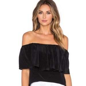 Amanda Uprichard Silk Off The Shoulder Black Top